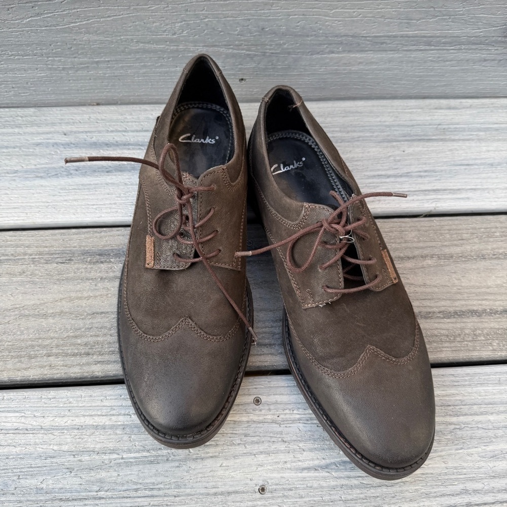 Clarks Denton Dane Dark Brown Leather Wingtip Oxford Shoes Size 10M